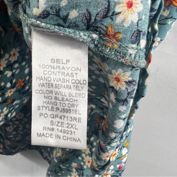 Kori Teal Floral Ruffle Babydoll Blouse 0721 - Picture 8 of 14